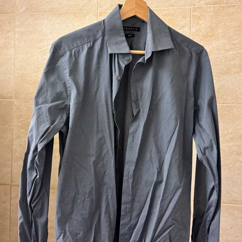 Theory Men's Long-Sleeved Button Down Collared Dress Shirt 15R 32-33 Slim Fit